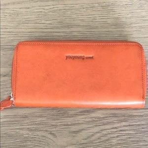 You young coveri cognac orange color leather wallet Italian